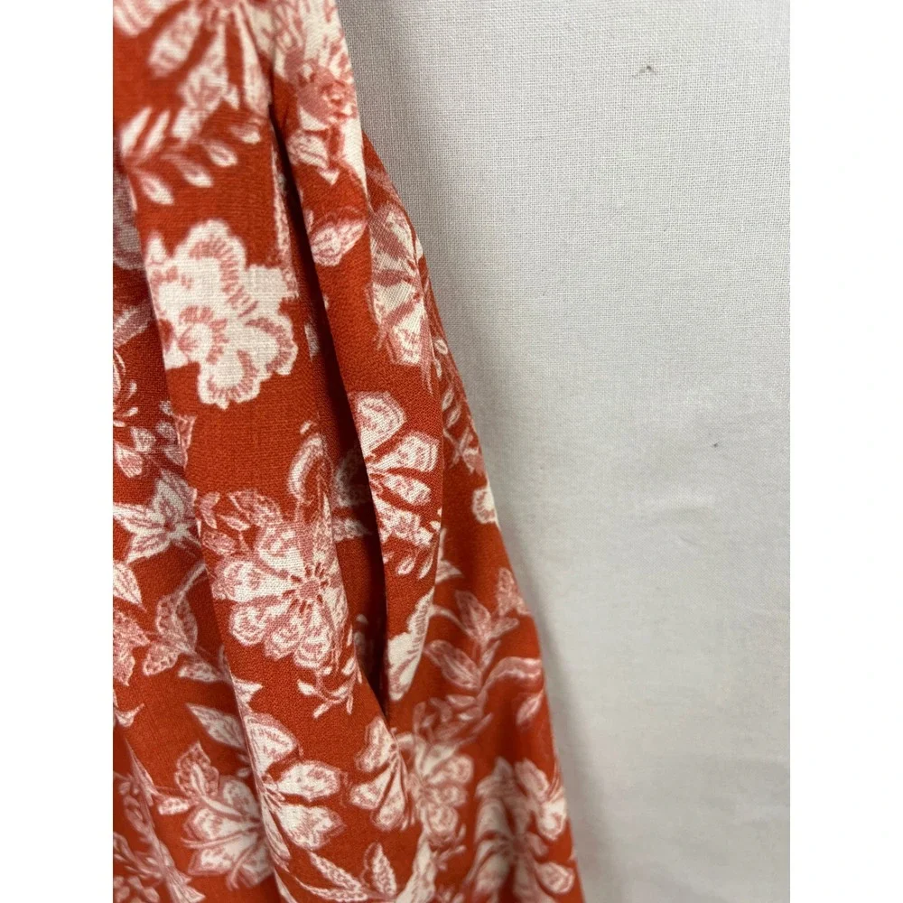 Melrose and Market Floral Smocked Midi Dress Women Large Orange Puff Sleeve Boho - Picture 8 of 10